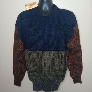 Vintage 80s 90s Harper Frenze Men's XL Sweater Wool Mohair Colorblock Italy NWT